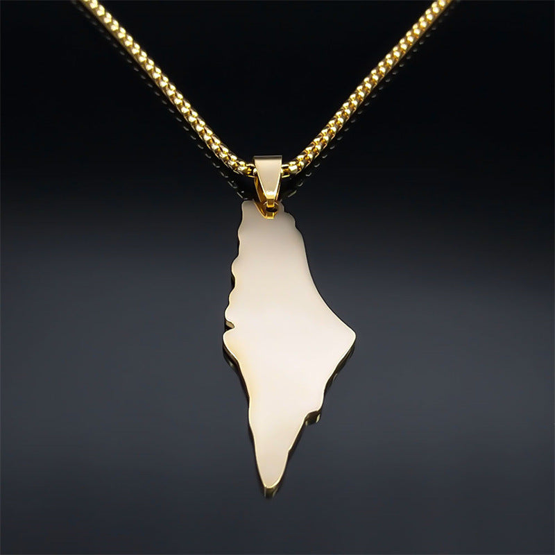 Flag Village Palestine Israel Map Pendant Necklaces For Men Women Stainless Steel Gold Color Palestinians Ethnic Map Jewelry Gifts