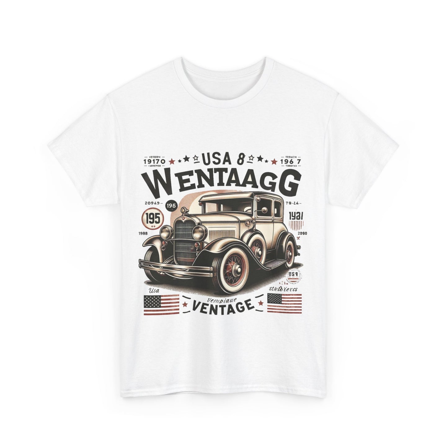 Flag Village USA Vintage Car Flag T-SHIRT Heavy Cotton Tee USA0017