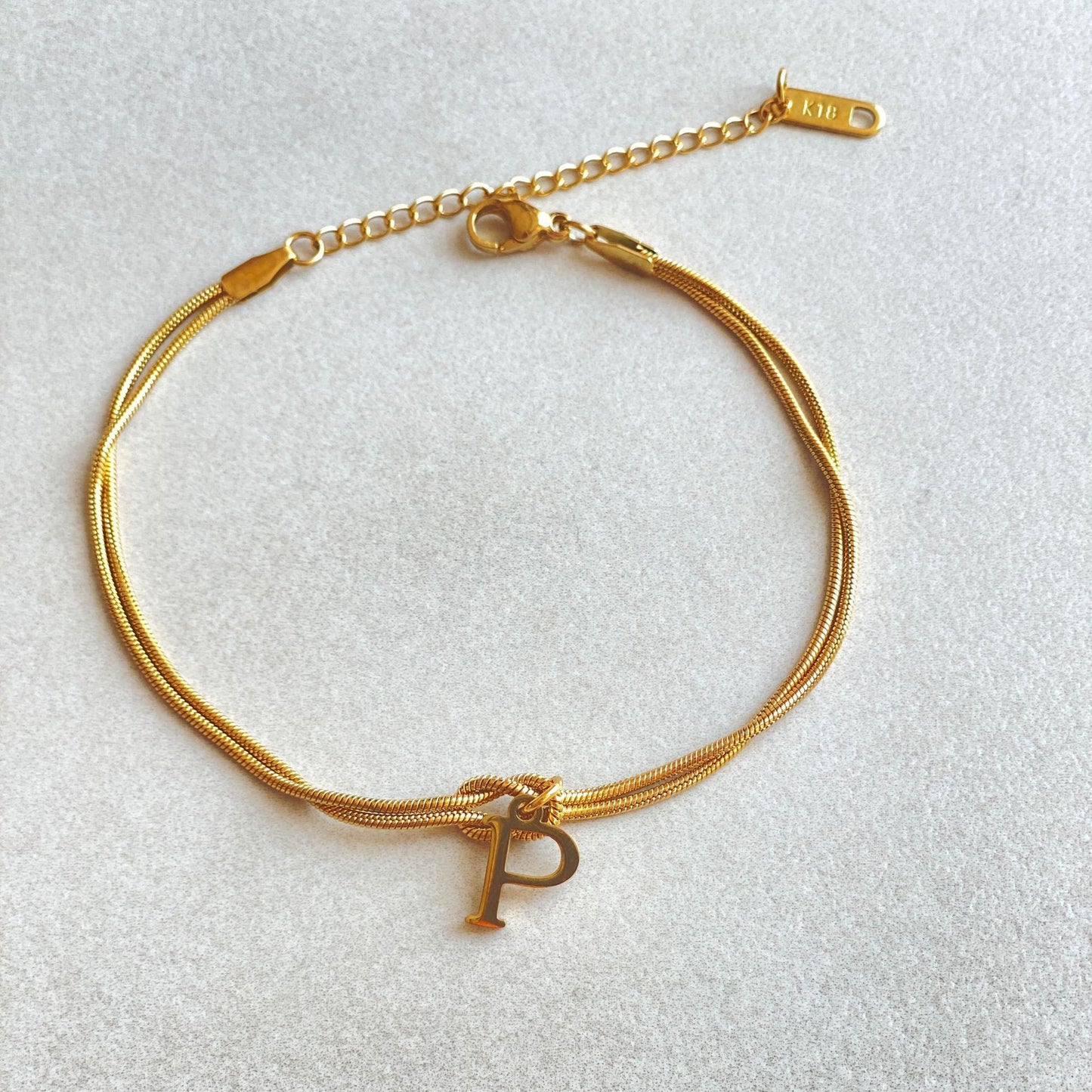 Flag Village New Letter A-Z Love Knot Bracelets For Women Couple Gold Color Dainty Snake Chain Charm Bracelet Stainless Steel Jewelry Gift Valentine's Day Gifts