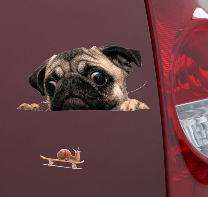 Flag Village Auto Tools 3D pug looking snail car window car sticker