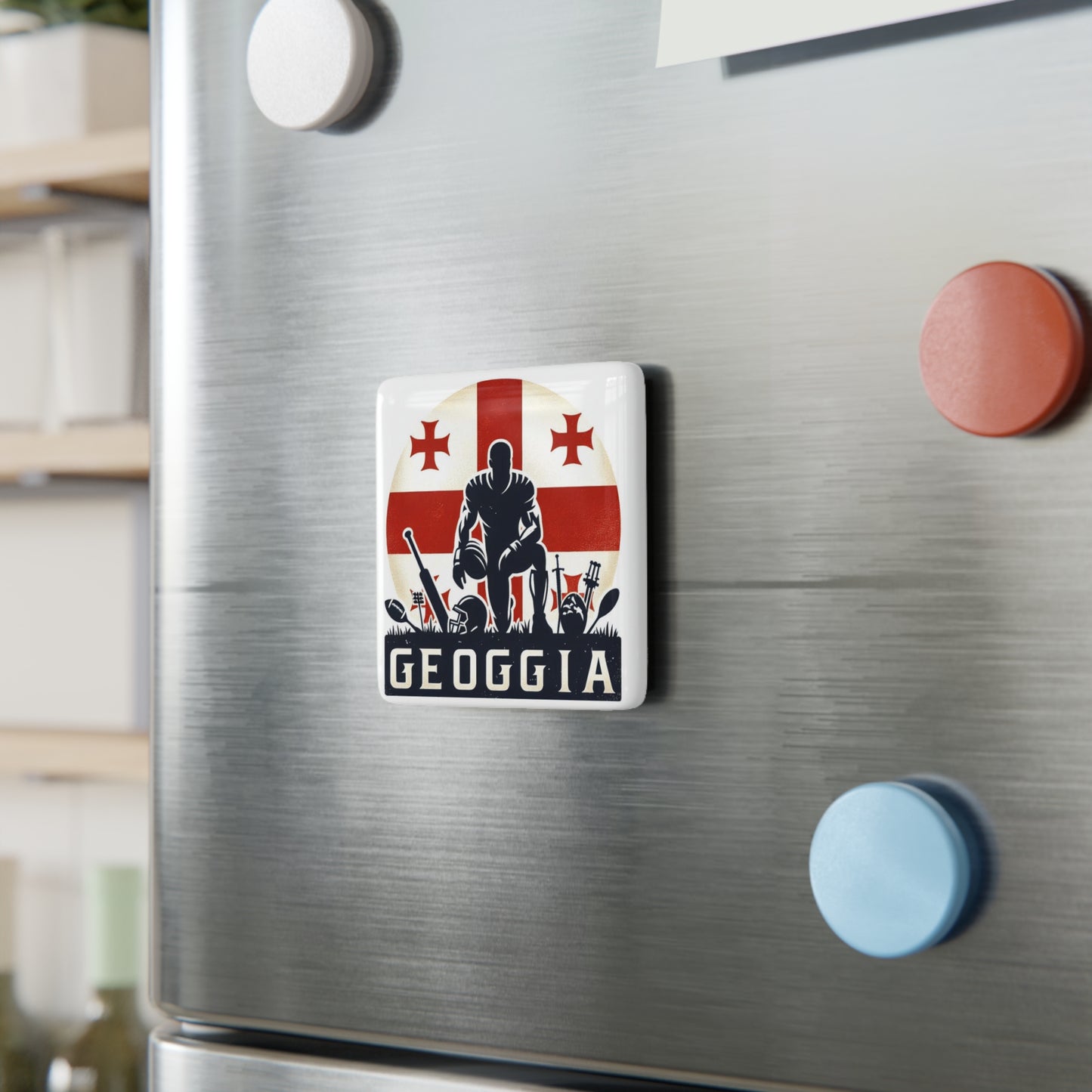 Flag Village Georgia Flag Sporting Porcelain Magnet, Square GEO0004