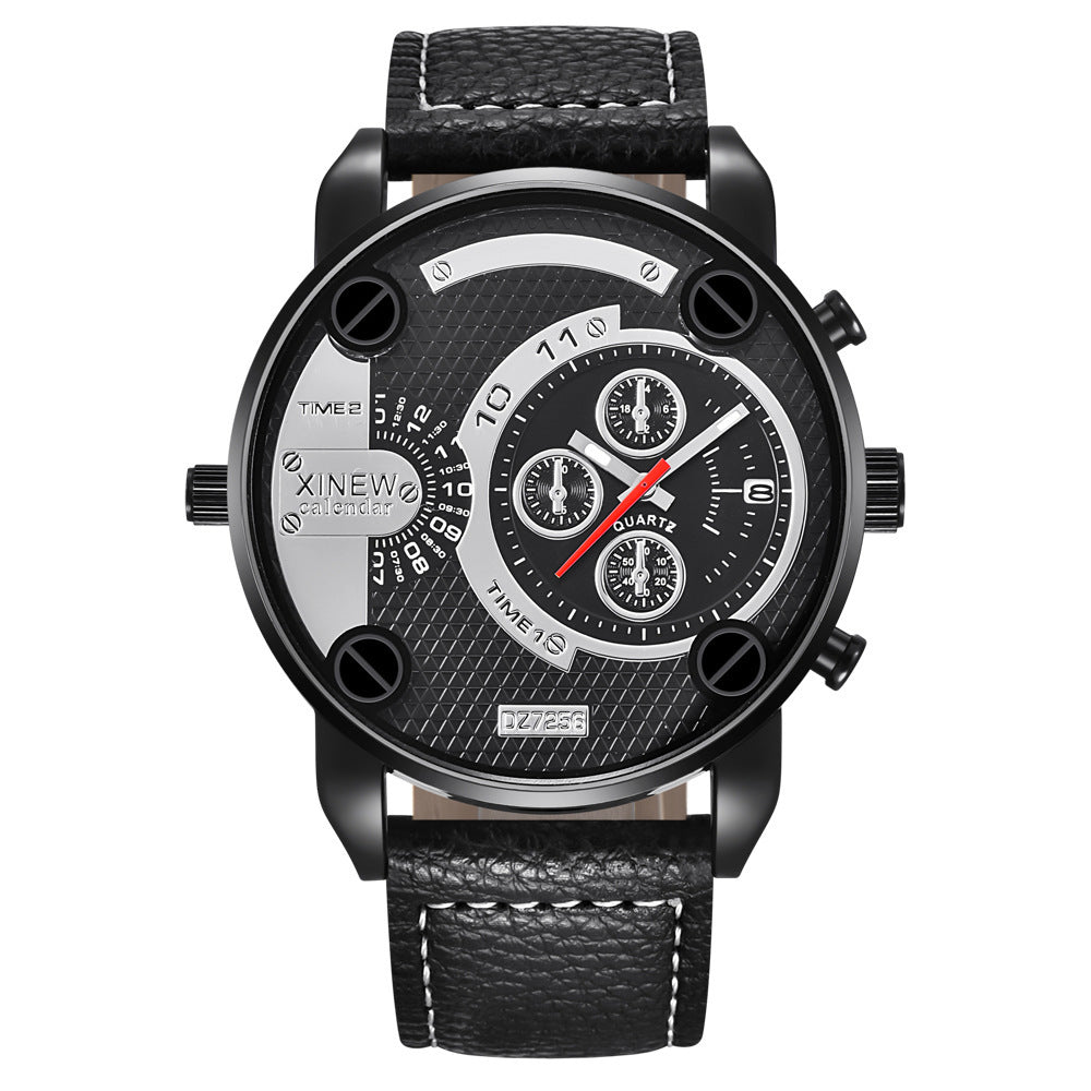 Flag Village Mens Big Watches Fashion Leather Date Gifts Wristwatch
