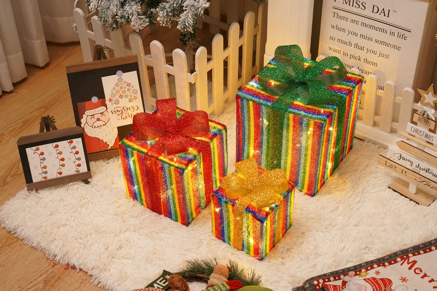 Flag Village Remote Control Christmas Gift Box Lights Christmas Three-piece Decoration
