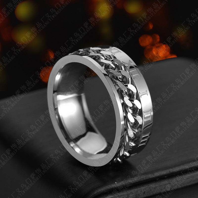 Flag Village Roman Letter Rotatable Chain Rings Men Digital Titanium Steel RingFor Couple High Quality Multifunctional Bottle Opener Ring Spinner Jewelry Punk Gifts