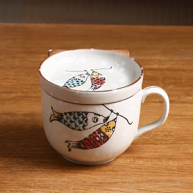 Flag Village Ceramic Cup With Lid Large Capacity, Spoon Set Gift Box