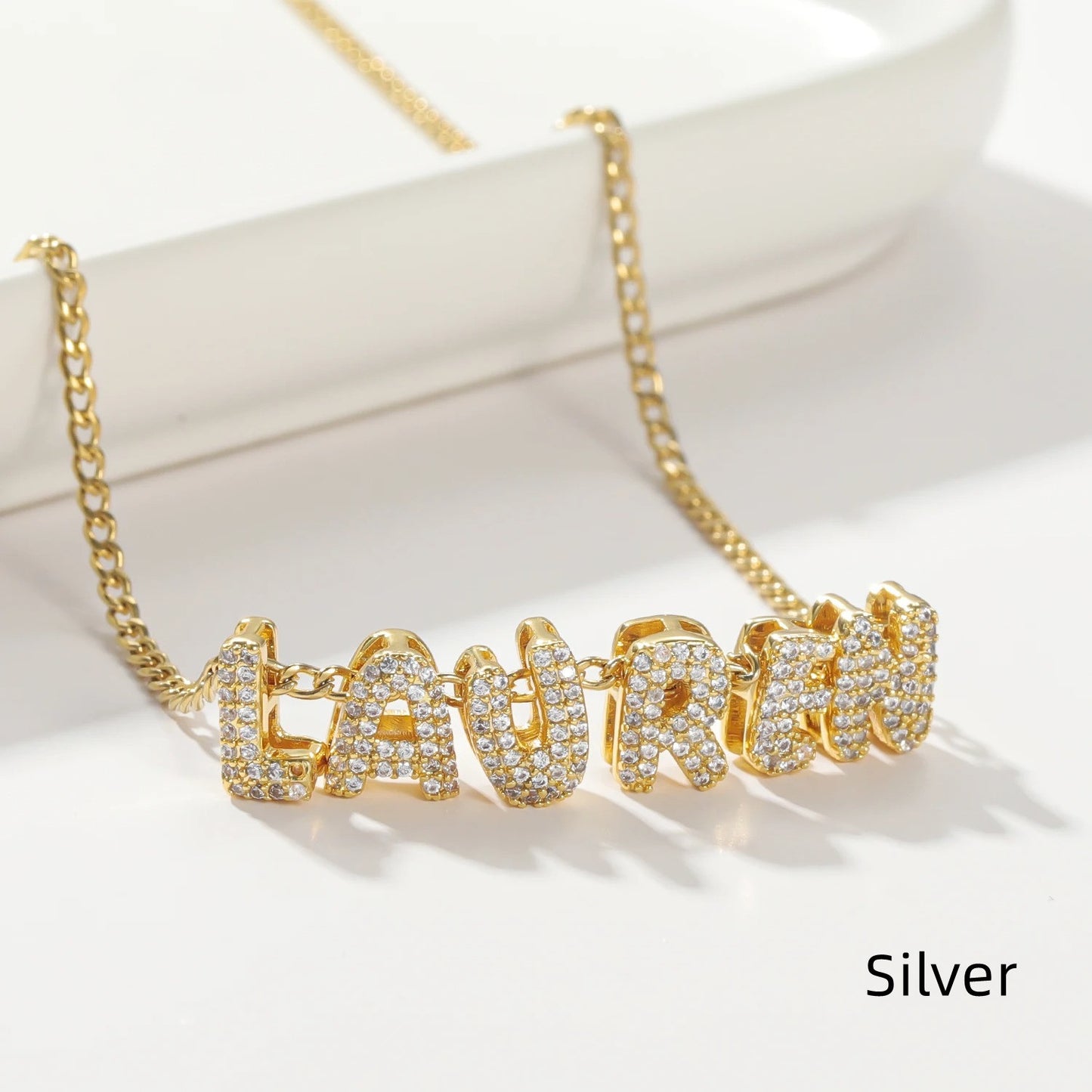 Flag Village Personalised Crystal Bubble Name Pendant Bubble Name Necklace Bubble Name Necklace 3D Letter Christmas Gifts For Women
