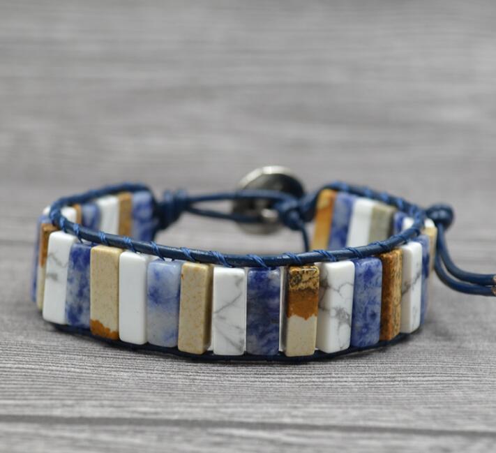 Flag Village Chakra Bracelet Jewelry Handmade Multi Color Natural Stone Tube Beads Leather Wrap Bracelet Couples Bracelets Creative Gifts