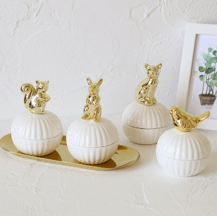 Flag Village Animal figurine decor jewelry box squirrel rabbit cat bird crafts gift home decor jar