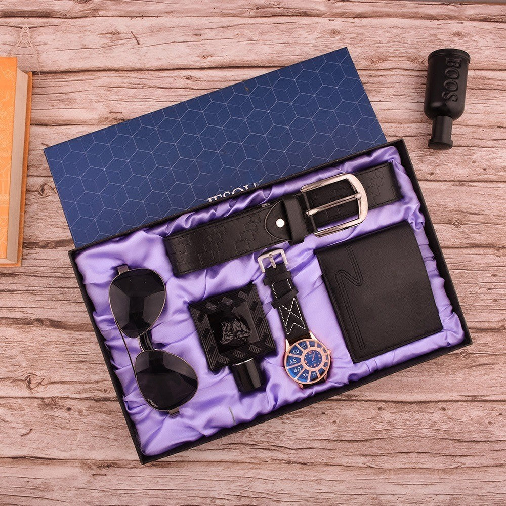 Flag Village Men's Watch Sunglasses Wallet Perfume Belt Set Gift Box