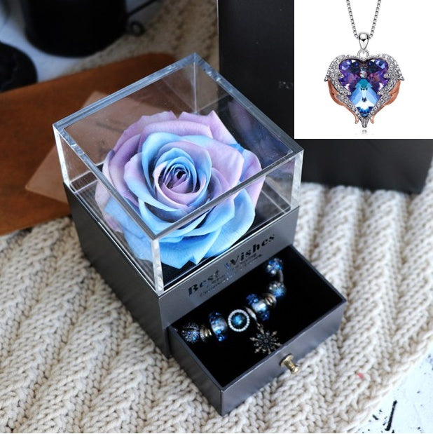 Flag Village Valentines Day Gift Women Rose Jewelry Box Dried Flower Real Flowers Eternal Roses In Box