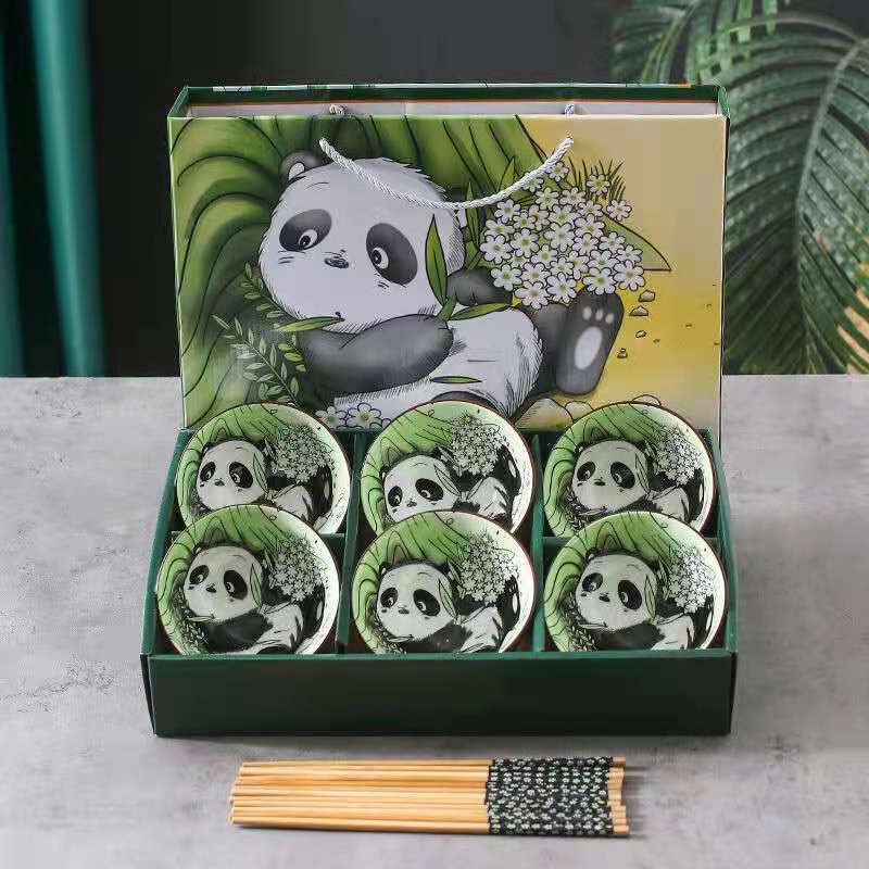 Flag Village Panda Bowl Set Household Combination Tableware Gift Box