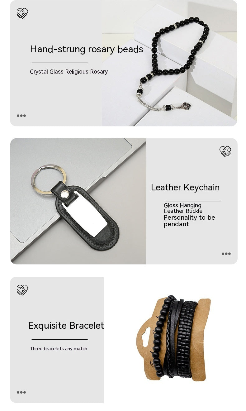 Flag Village Seven-piece Watch Wallet Belt Bracelet Keychain Beads Pen Sleeve Box Men's Gift Set