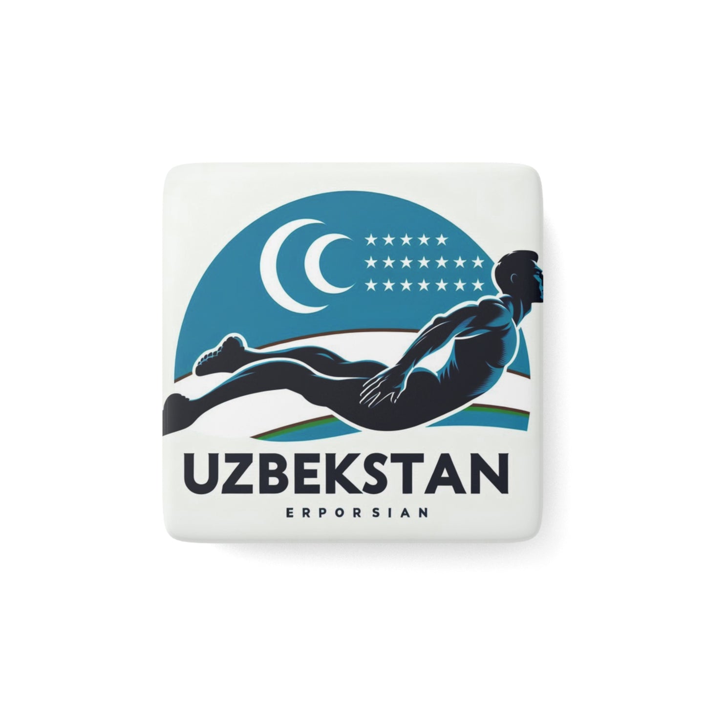 Flag Village Uzbekistan Flag Sporting Porcelain Magnet, Square UZB0005