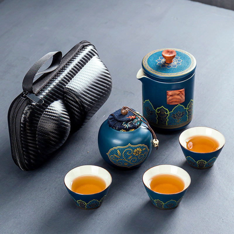 Flag Village Ceramic Portable Travel Tea Set Gift Box