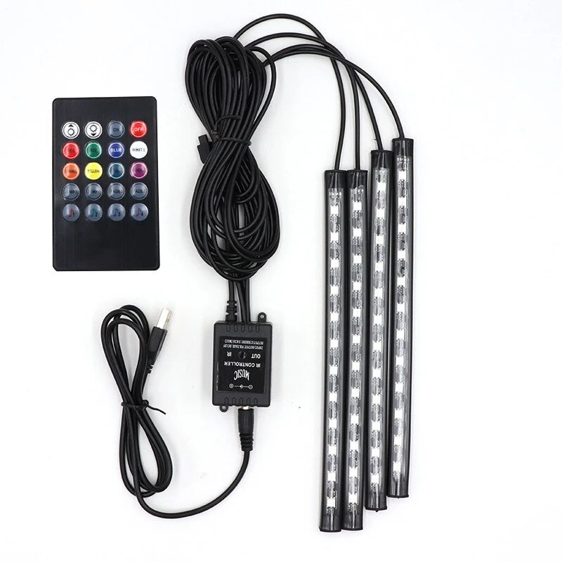 Flag Village Auto Tools Automotive atmosphere One to four lights Remote 4x9 LED atmosphere lamp Indoor foot lamp
