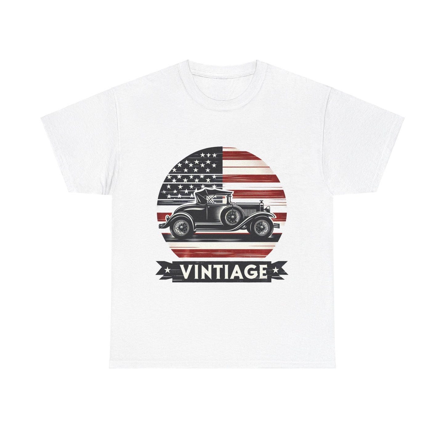 Flag Village USA Vintage Car Flag T-SHIRT Heavy Cotton Tee USA0003