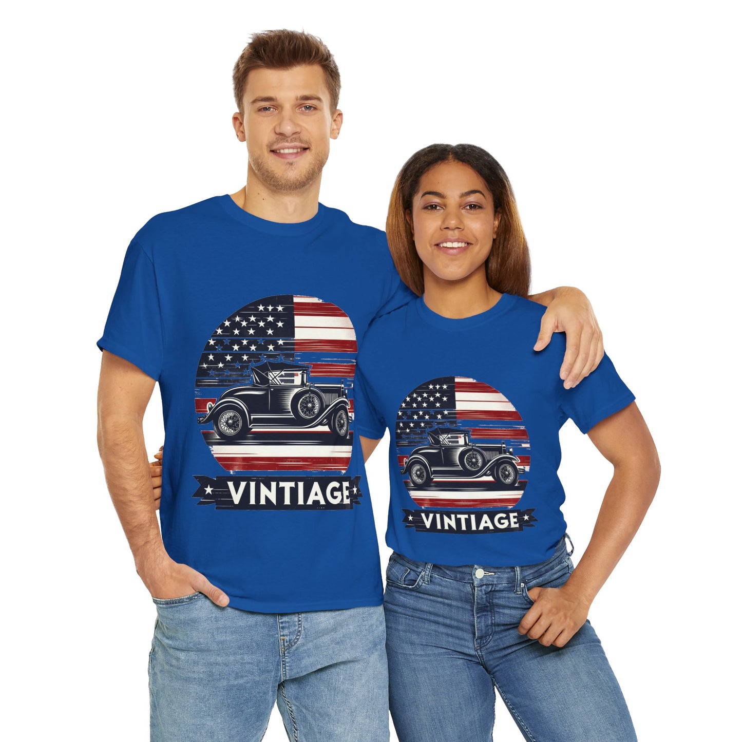 Flag Village USA Vintage Car Flag T-SHIRT Heavy Cotton Tee USA0003