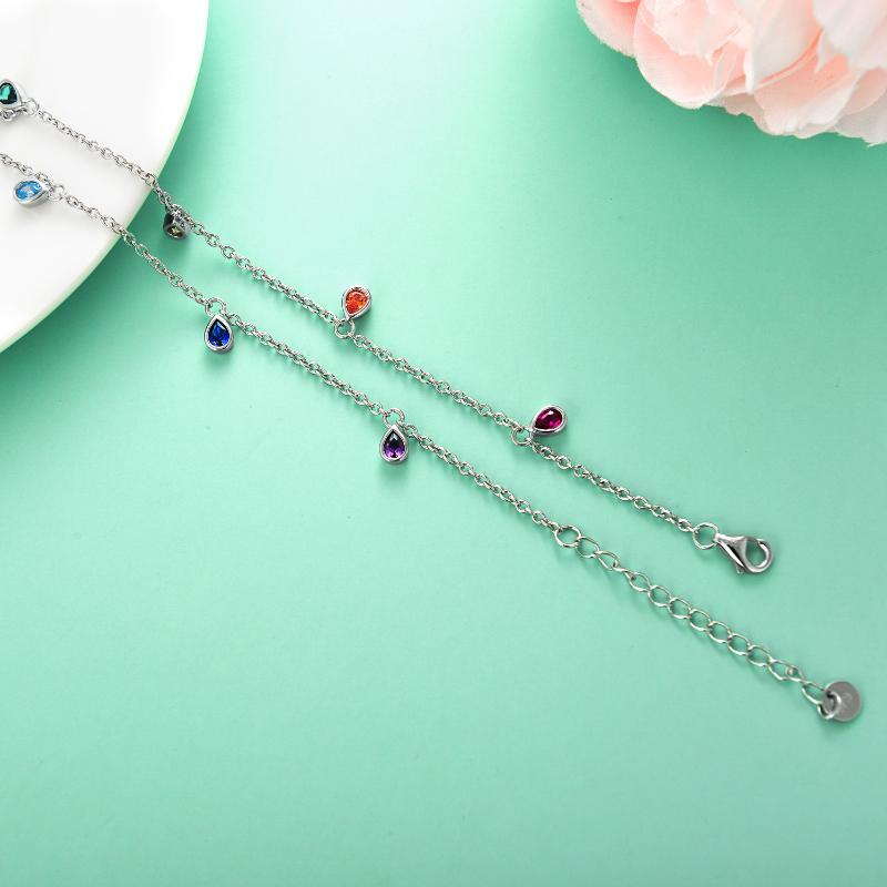 Flag Village Anklets for Women Sterling Silver Multi Color Oval Rainbow Anklet Bracelets Fashion Jewelry Gifts for Women Teen Girls Friend Birthday