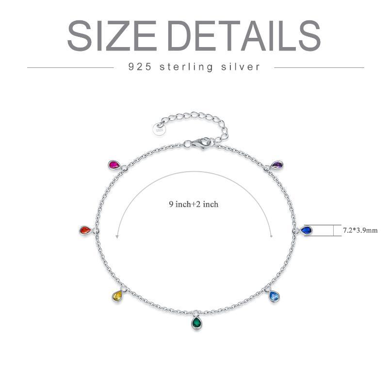 Flag Village Anklets for Women Sterling Silver Multi Color Oval Rainbow Anklet Bracelets Fashion Jewelry Gifts for Women Teen Girls Friend Birthday