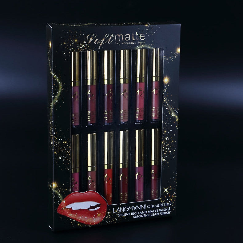 Flag Village 12 Colors Matte Lip Gloss Set Matte Lasting Matte Lip Gloss Gift Box