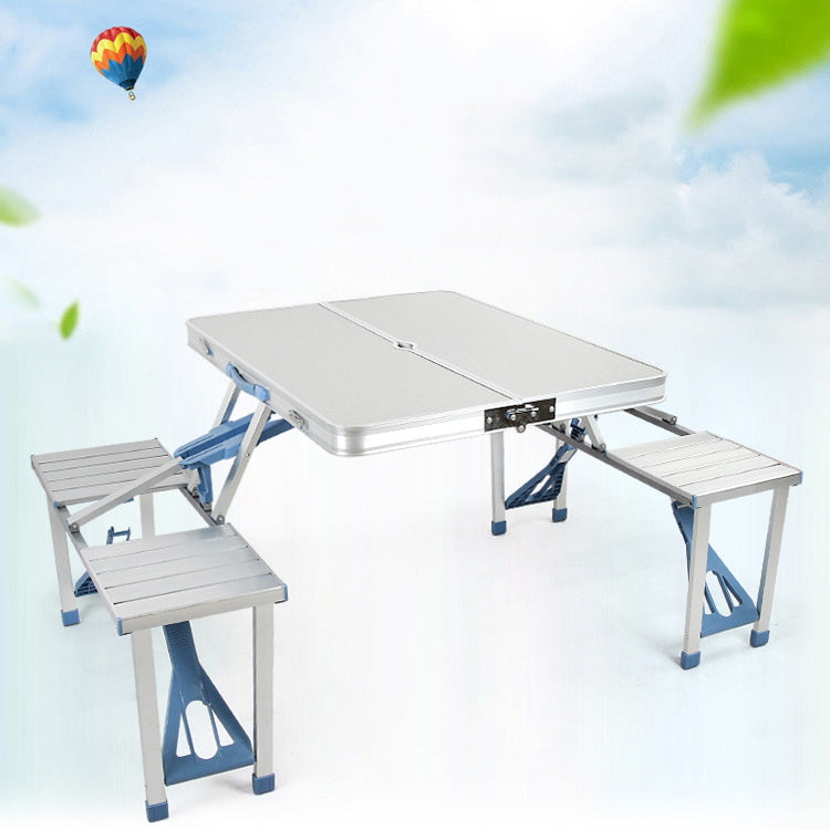 Flag Village Outdoor One-piece Folding Table And Chair Aluminum Alloy Folding Table Wholesale Barbecue Household Camping Aluminum Alloy Portable Table And Chair