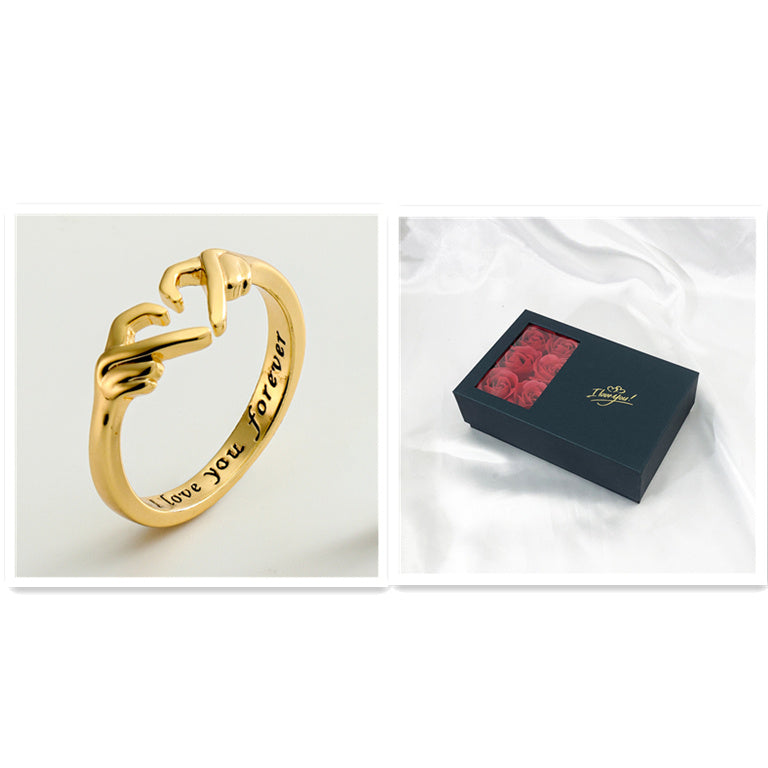 Flag Village Romantic Heart Hand Hug Fashion Ring For Women Couple Jewelry Silver Color Punk Gesture Wedding Men Finger Accessories Gifts