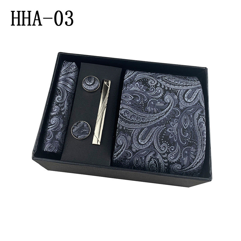 Flag Village Paisley Men's Tie Square Cuff Tie Clip Gift Set Business Casual Tie Black Gift Box