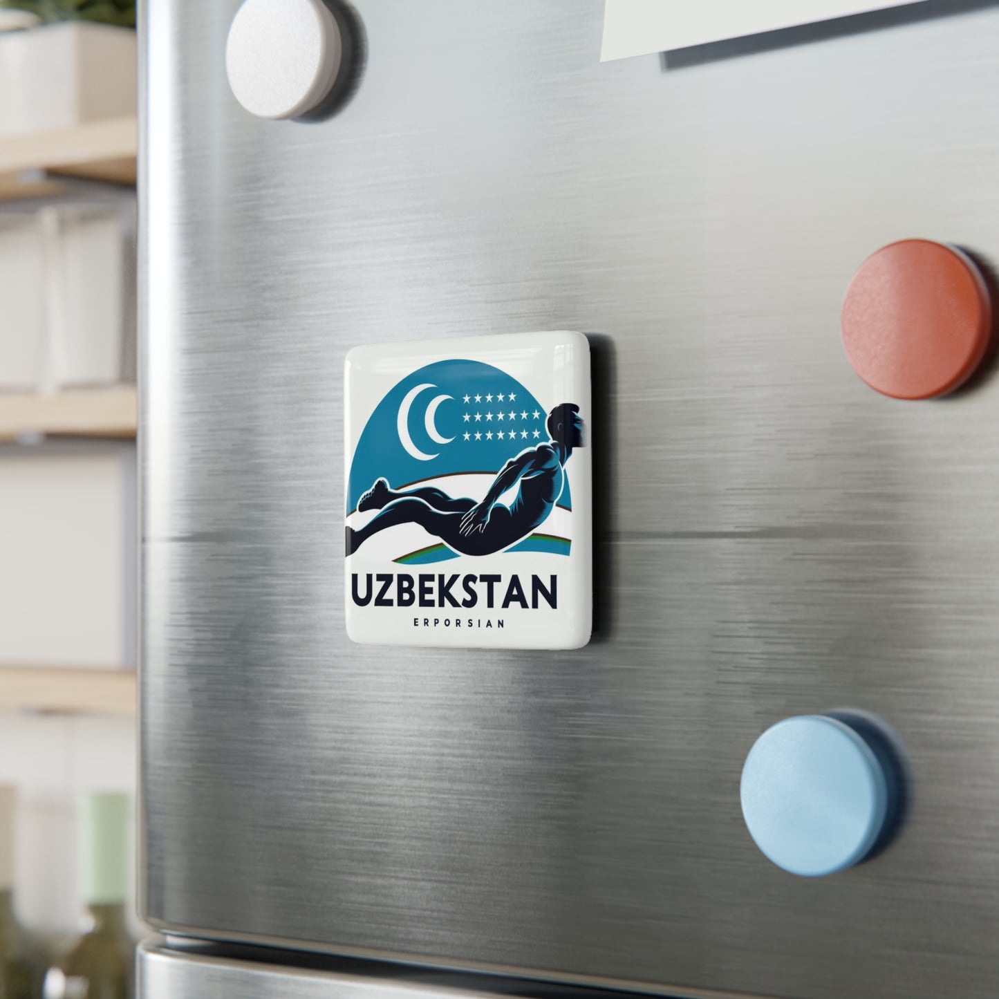 Flag Village Uzbekistan Flag Sporting Porcelain Magnet, Square UZB0005