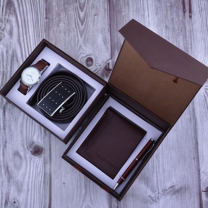 Flag Village Business Belt Wallet Wrist Watch Pen Gift Box Set For Men