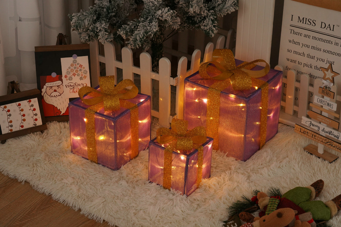 Flag Village Remote Control Christmas Gift Box Lights Christmas Three-piece Decoration