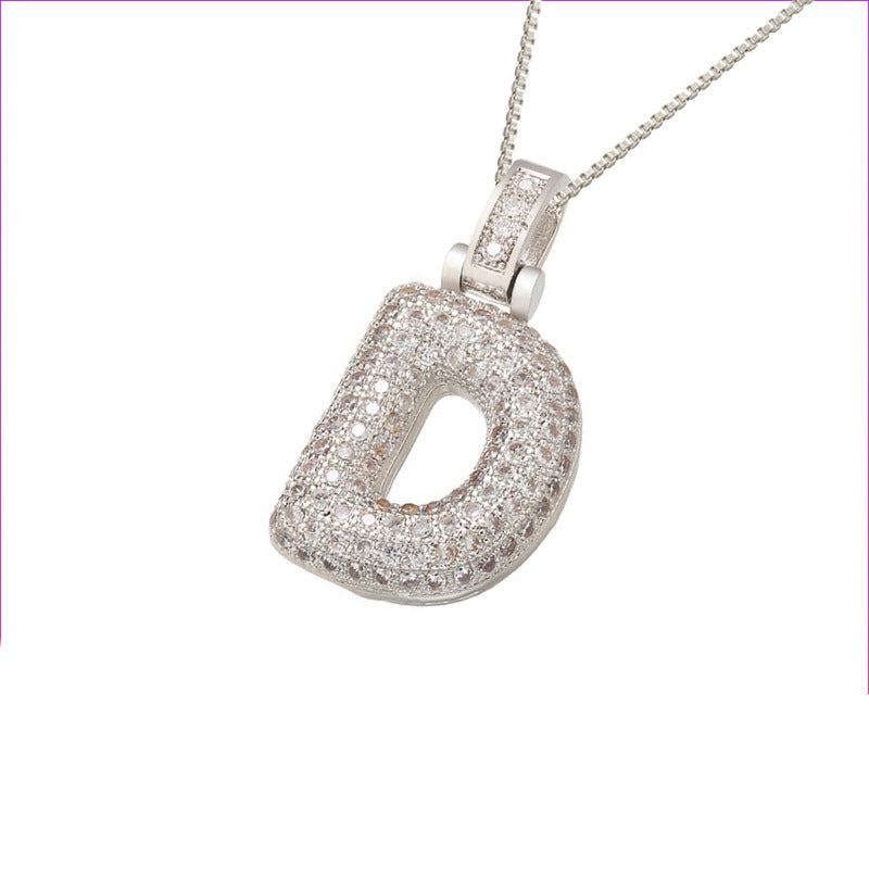 Flag Village Clavicle Chain Copper Micro Inlaid Zircon 26 Letter Pendant Necklace For Women's Birthday Jewelry Gifts