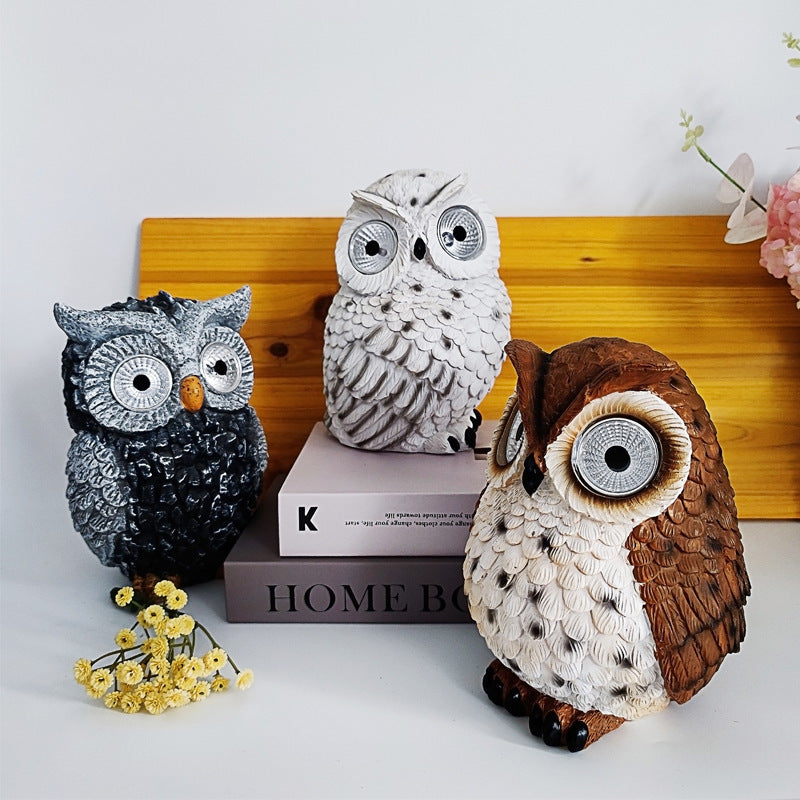 Flag Village Solar Resin Owl Decorative Products LED Lights Creative Outdoor Courtyard Decoration Gifts