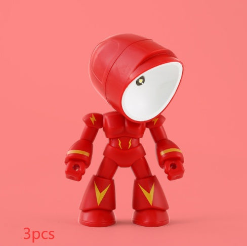 Flag Village Cute LED Hero Table Lamp Mini Portable Cool Mecha Cute Robot Night Light Bedroom Home Decoration Kids Boys Gifts