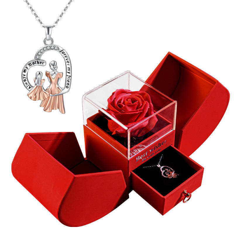 Flag Village Eternal Rose Apple Gift Box Women Necklace Valentine's Day Wedding Jewelry