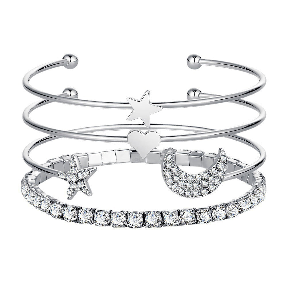Flag Village Women Moon Stars Cuff Bracelets Bangles Simple Gifts