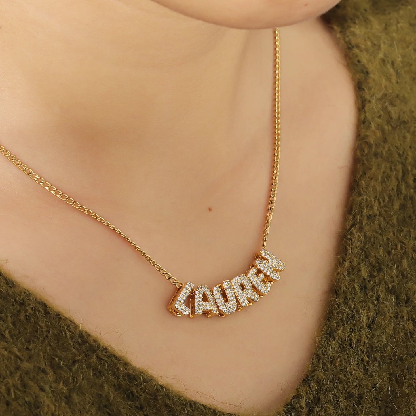 Flag Village Personalised Crystal Bubble Name Pendant Bubble Name Necklace Bubble Name Necklace 3D Letter Christmas Gifts For Women