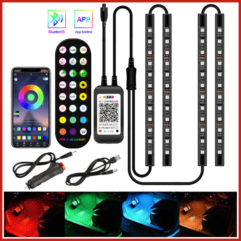 Flag Village Auto Tools Styling Decorative Lamp LED Car Interior Light Waterproof Ambient Lamp Of Wireless Remote Music Control Car RGB Strip Lights