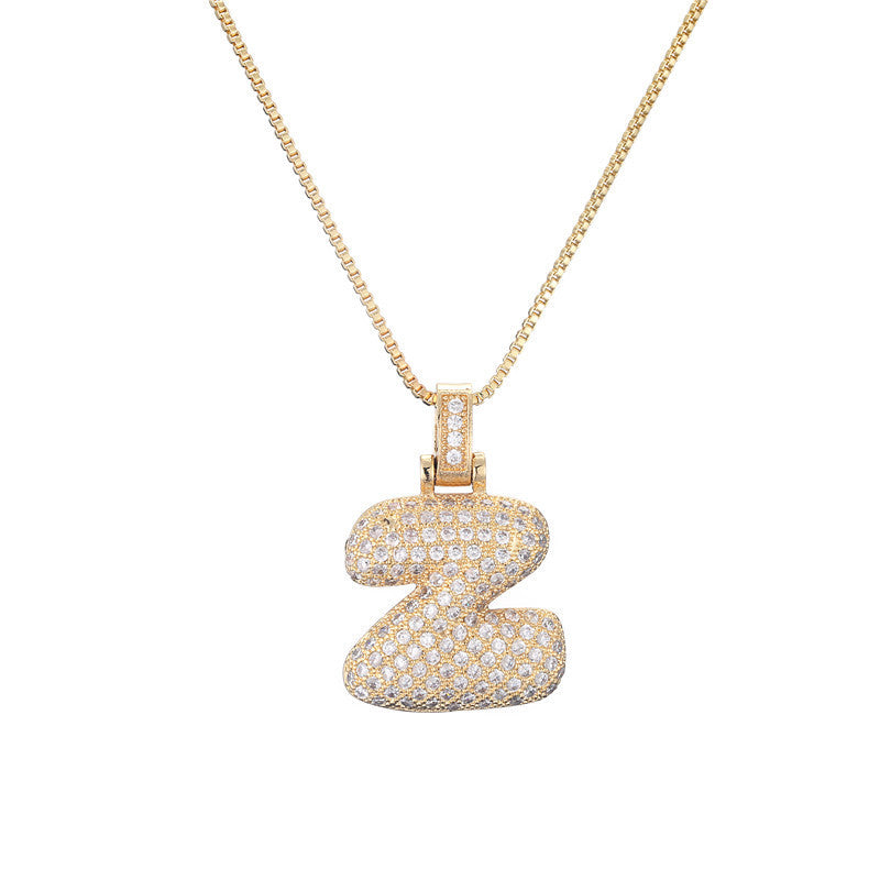 Flag Village Clavicle Chain Copper Micro Inlaid Zircon 26 Letter Pendant Necklace For Women's Birthday Jewelry Gifts