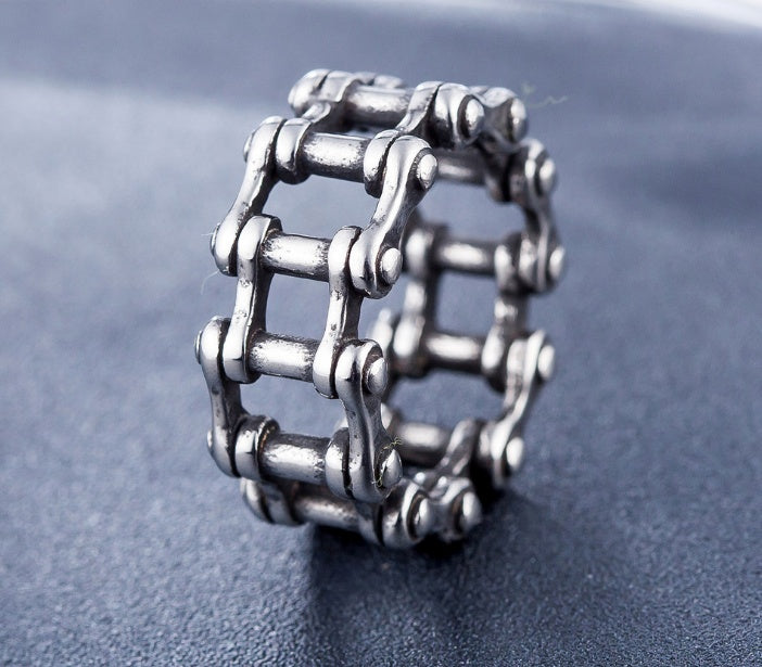 Flag Village Stainless Steel Link Chain Motorcycle Boy Rings Punk Rock Mens Biker Jewelry Love Accessories Birthday Gifts