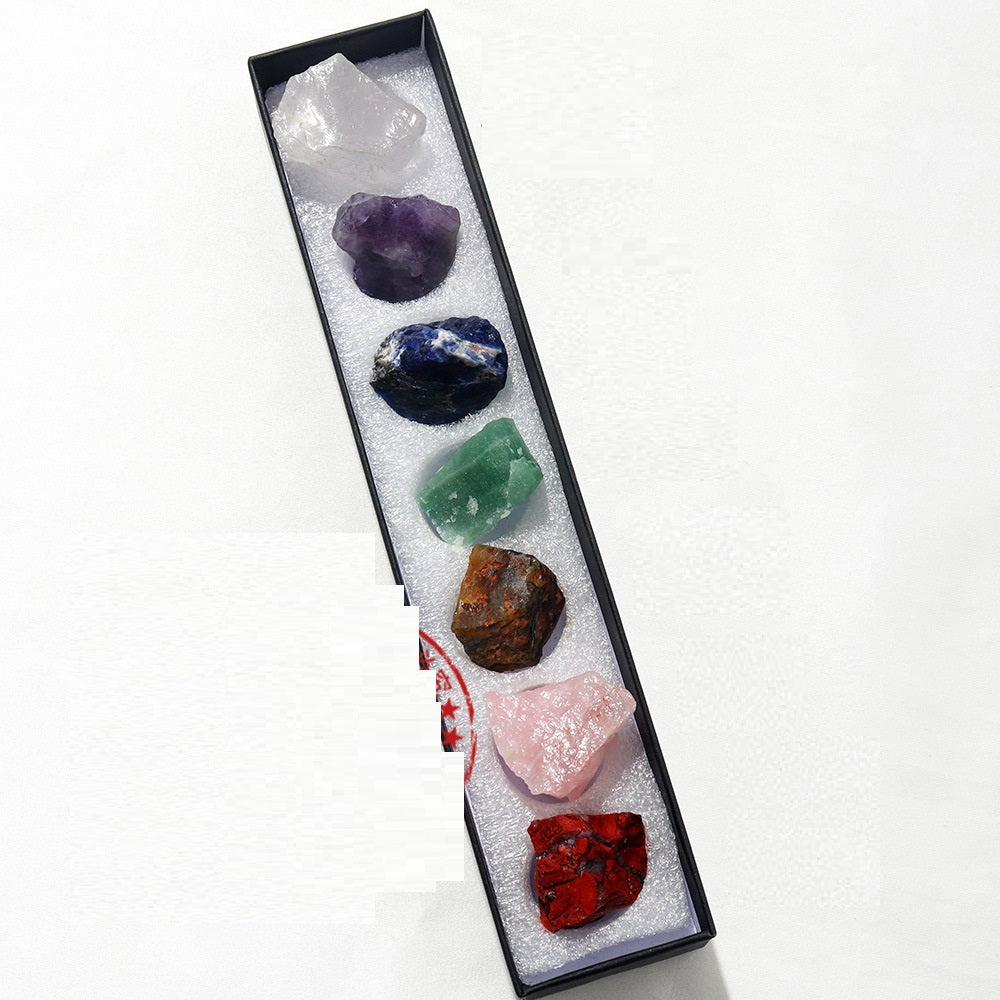 Flag Village Natural Raw Stone Ore Seven Color Gem Gift Box Set