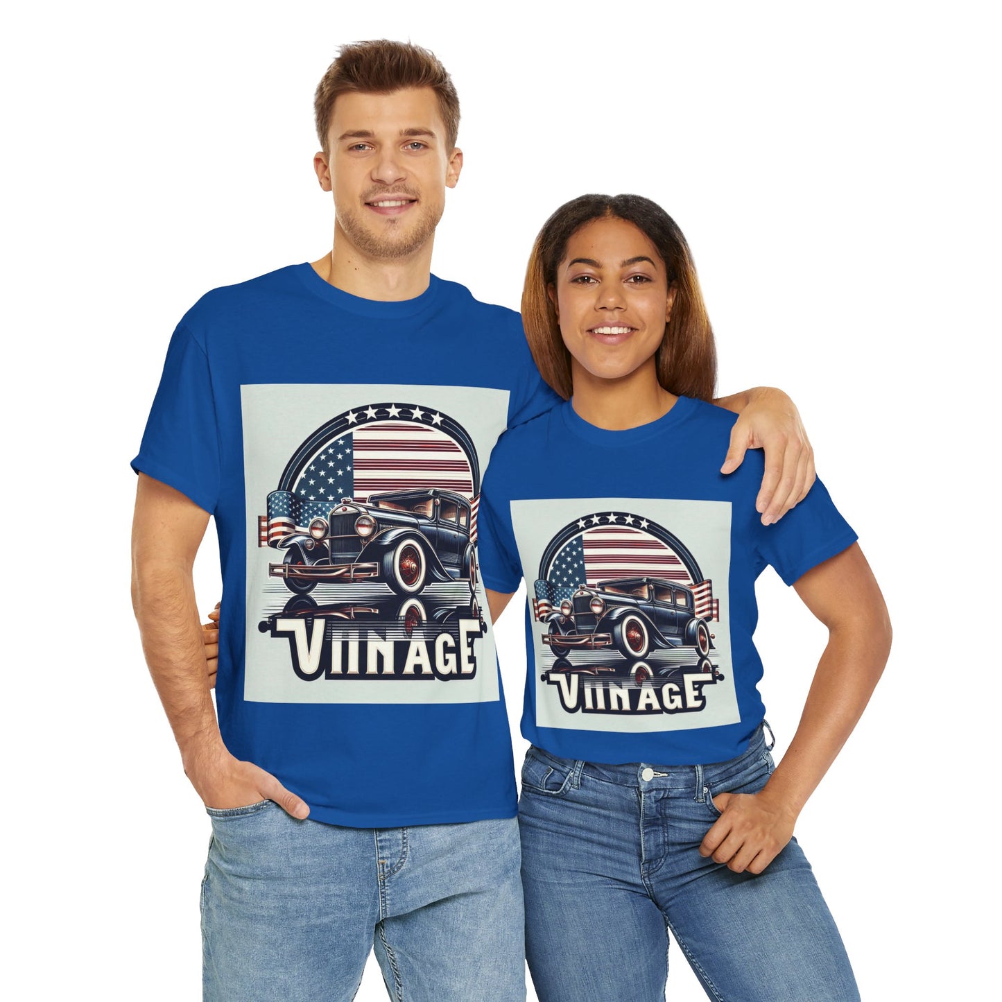 Flag Village USA Vintage Car Flag T-SHIRT Heavy Cotton Tee USA0009