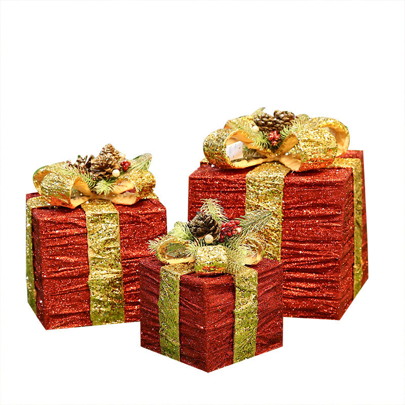 Flag Village Christmas gift box Christmas tree decorations wrought iron gift box three-piece shopping mall cabinet decoration