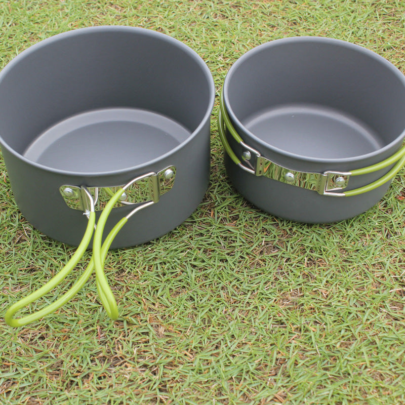 Flag Village Outdoor Portable Cookware Camping Hiking Picnic Non-stick Cooking Pan Pot Bowl Set for 2-3 Person