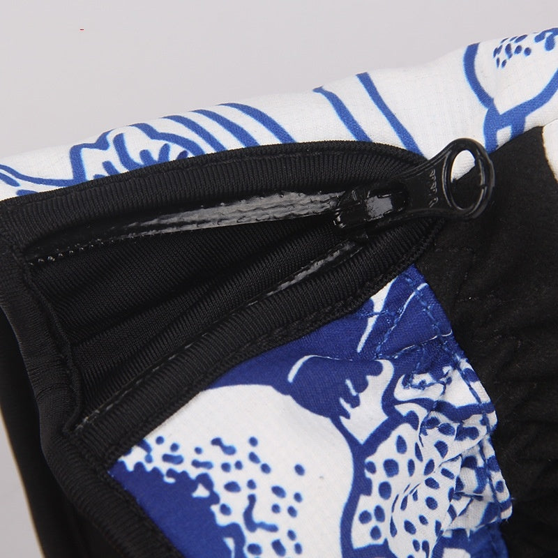 Flag Village Ski gloves outdoor three-finger warm gloves
