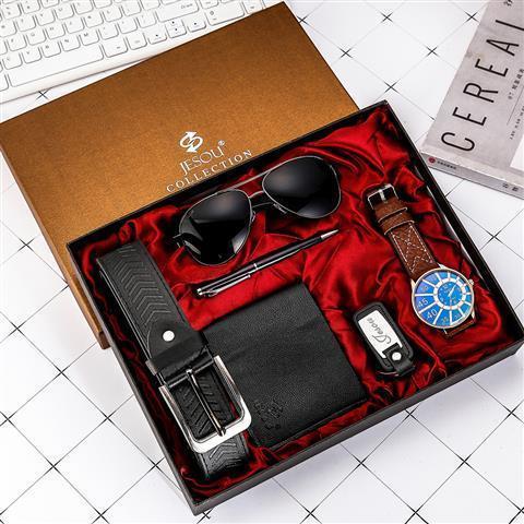 Flag Village Watch Wallet Sunglasses Belt Gift Box Set For Men