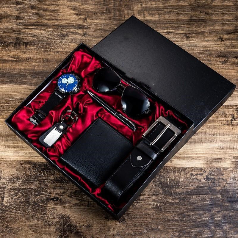Flag Village Men's Luxury Gift Box Sunglasses Belt Watch Wallet 6 Sets