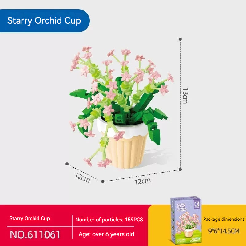 Flag Village Bouquet Plant Potted Rose Handmade DIY Assembling Puzzle Building Blocks Toy Children Gifts