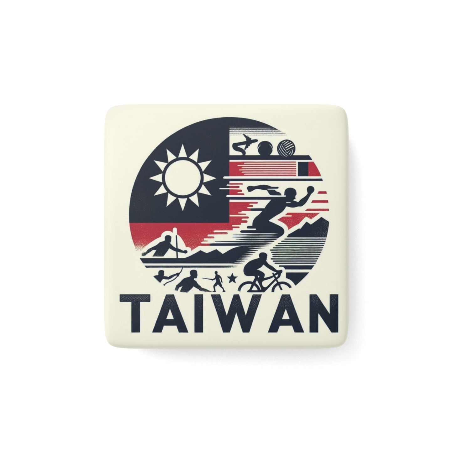 Flag Village Taiwan Flag Sporting Porcelain Magnet, Square TWN0005