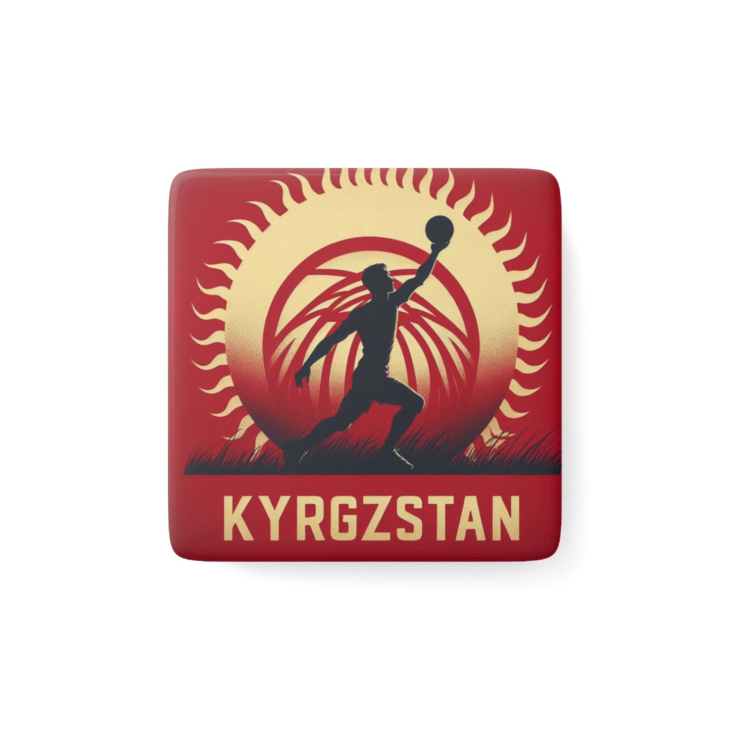 Flag Village Kyrgyzstan Flag Sporting Porcelain Magnet, Square KGZ0004