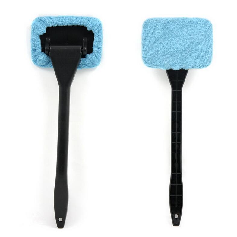 Flag Village Auto Tools microfiber car window cleaner with brush long handle car washer, windshield wiper, glass cleaning brush washable cloth fabric practice tool